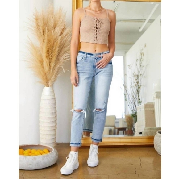 Kancan | EUC Amie Boyfriend Jeans Cuffed High Rise Light Wash Size 7 / 27 - Picture 1 of 14